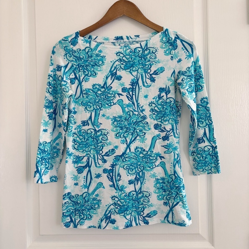 Lilly Pulitzer Back it Up Ostrich Andie Boatneck Top XS Summer Coastal